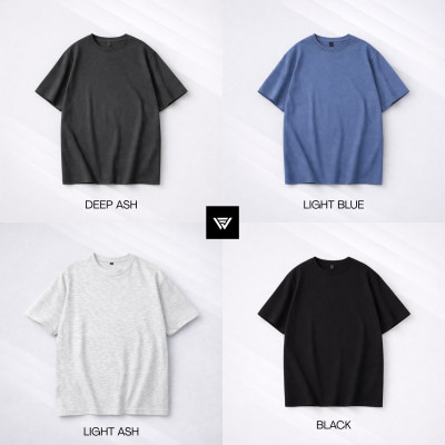 4 pcs Solid Drop Shoulder  T-Shirt