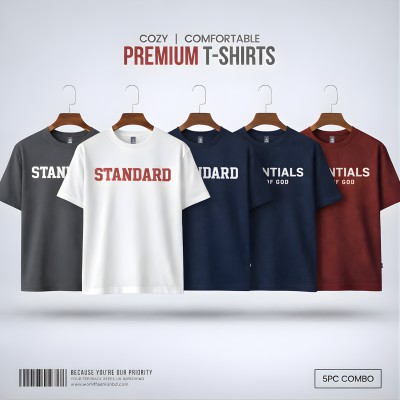 Men's Stylish Drop Shoulder T-Shirt 5 Pcs Combo