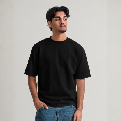Solid Drop Shoulder T-Shirt (Black)