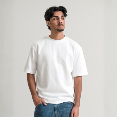 Solid Drop Shoulder T-Shirt (White)