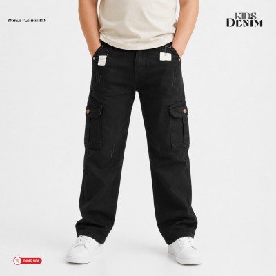 Kids Premium Cargo Denim Jeans – Black
