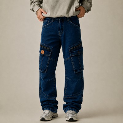 Men's Urban Cargo Denim Jeans – Deep Blue Wash
