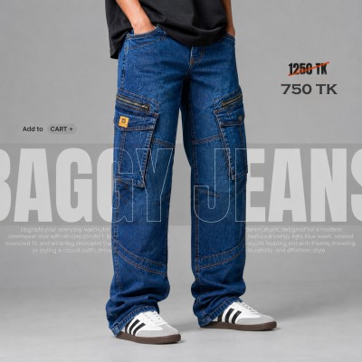 Men's Urban Cargo Denim Jeans – Deep Blue Wash