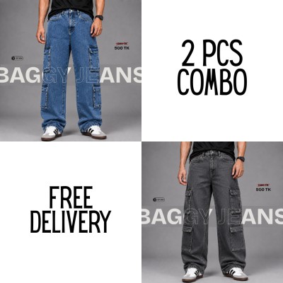 8 Pocket Denim Jeans 2PCS Combo - [Blue & Ash]