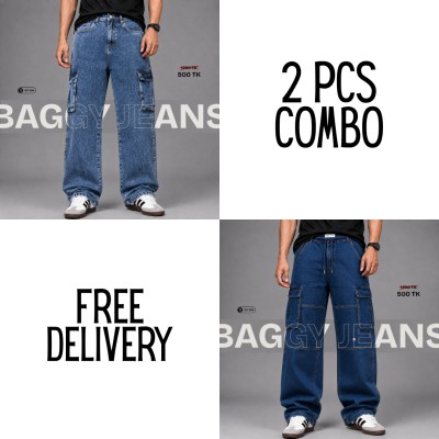 6 Pocket Denim Jeans 2PCS Combo - [Acid Wash & Deep]