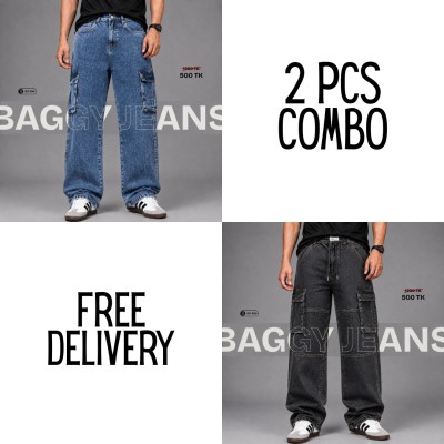 6 Pocket Denim Jeans 2PCS Combo - [Acid Wash Deep & Ash]