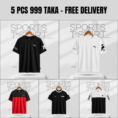 Sports T-Shirt Combo - 5 pcs