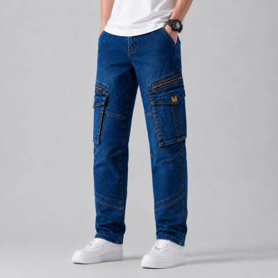 Men's Urban Cargo Denim Jeans – Deep Blue Wash