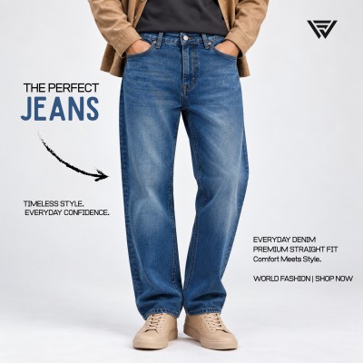 Premium Mid Blue Straight Fit Denim Jeans