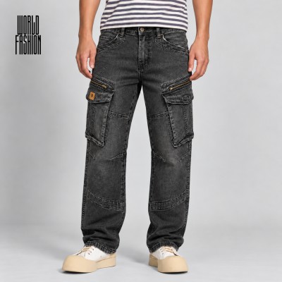Zipper Cargo Denim Jeans – Dark Grey Wash