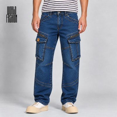 Zipper Cargo Denim Jeans – Deep Blue Wash