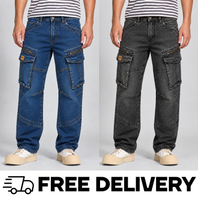 Zipper Cargo Denim Jeans Combo