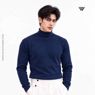 Premium Navy Blue Turtle Neck T-Shirt