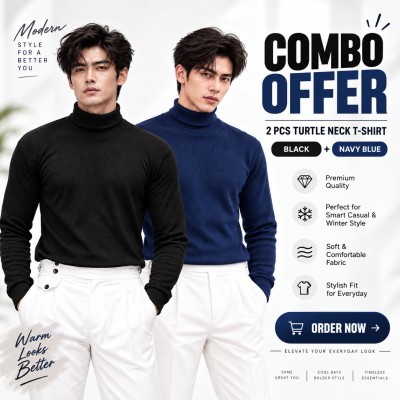 Premium Turtle Neck T-Shirt Combo - BLACK + NAVY