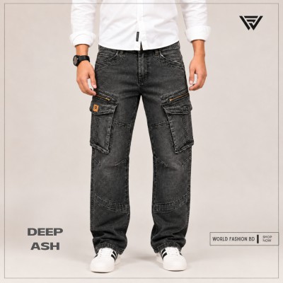Zipper Cargo Denim Jeans – Dark Grey Wash