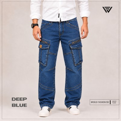 Zipper Cargo Denim Jeans – Deep Blue Wash