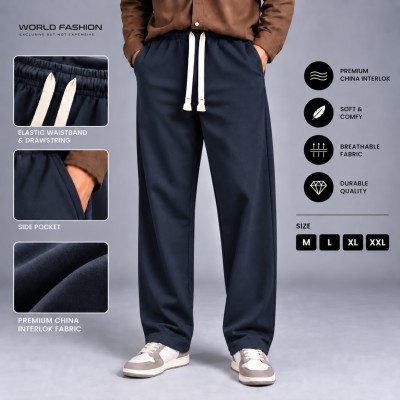 Premium China Interlock Joggers – Navy Blue
