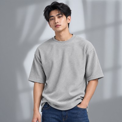 Premium Oversized Waffle Tee-[ LIGHT GREY ]