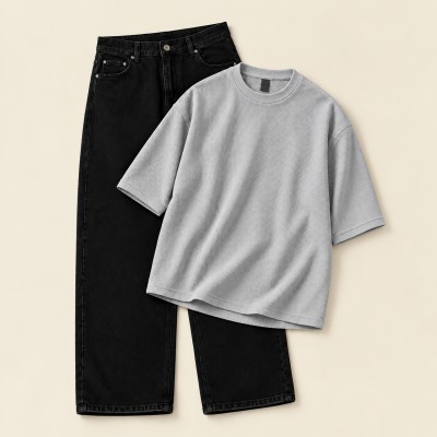 Pant and Drop Tee Combo - Black & Grey