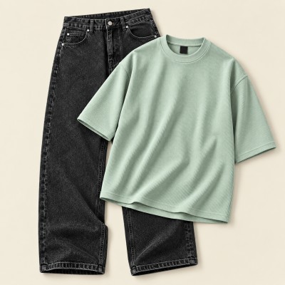 Pant and Drop Tee Combo - Grey & Sage Green