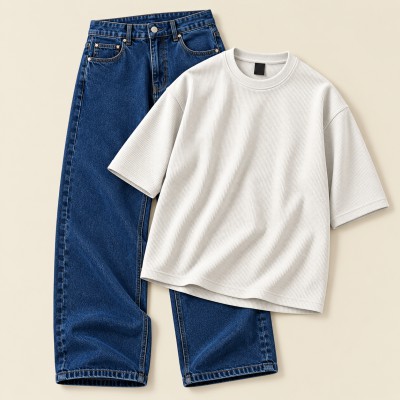 Pant and Drop Tee Combo - Deep & Off White