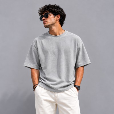 Premium Oversized Waffle Tee-[ LIGHT GREY ]