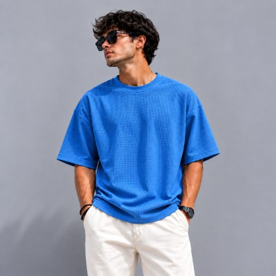 Premium Oversized Waffle Tee-[ BLUE ]