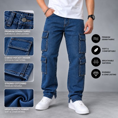 8 Pocket Low Cut Cargo Denim - Deep Blue