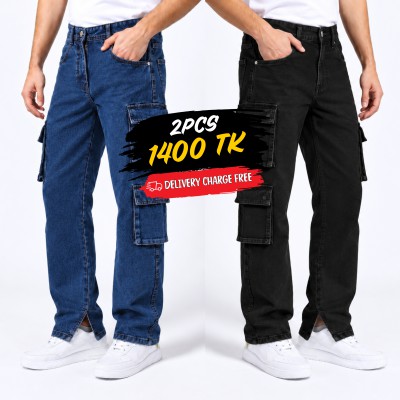 8 Pocket Cargo Denim Jeans Combo - BLUE & BLACK