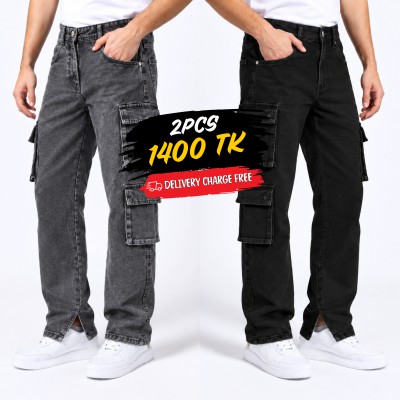 8 Pocket Cargo Denim Jeans Combo - ASH & BLACK
