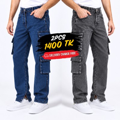8 Pocket Cargo Denim Jeans Combo - DEEP BLUE & ASH