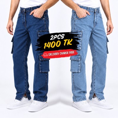 8 Pocket Cargo Denim Jeans Combo - DEEP BLUE & MID BLUE