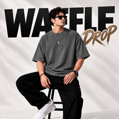 Premium Oversized Waffle Tee-[ DEEP GREY ]