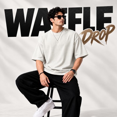 Premium Oversized Waffle Tee-[ CREAM ]
